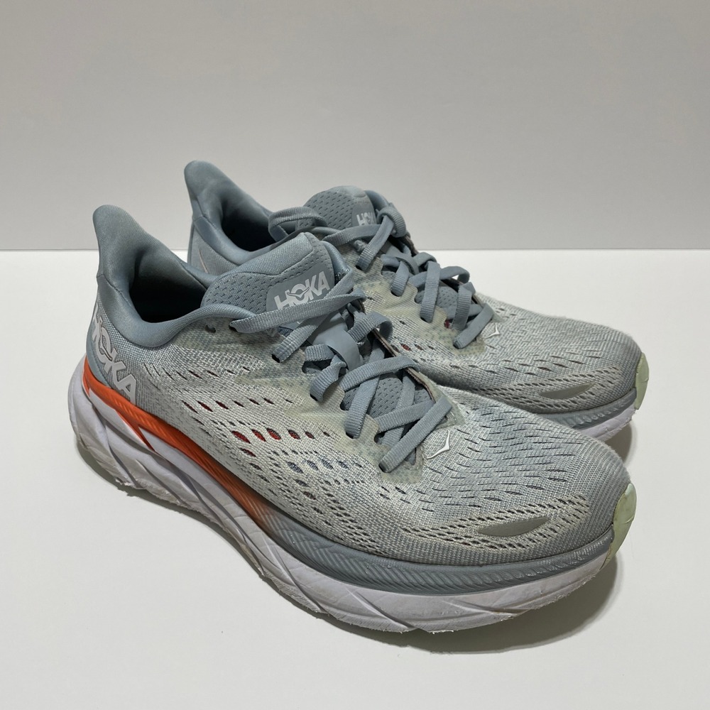 Hoka One One Clifton 8 Grey Orange Running Shoes Womens 7B 1119394 BFPA